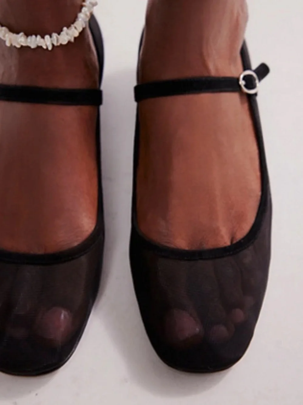 Jeffrey Campbell Top Tier Mary Jane Black Mesh Ballerina Pumps
